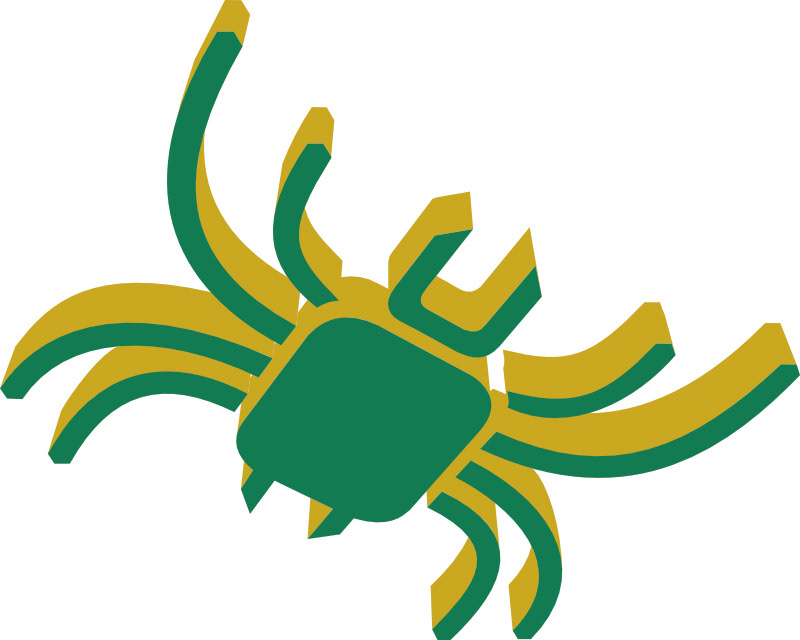 This is an abstract drawing in green and dark green in the art style of sharp lines, curves with some touch of figurative ellements, it resembles a spider in 3D elements