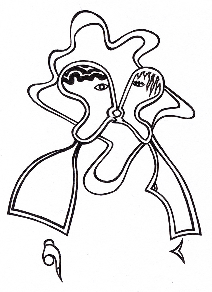 Image of an old drawing in a tattoo like style in black and white